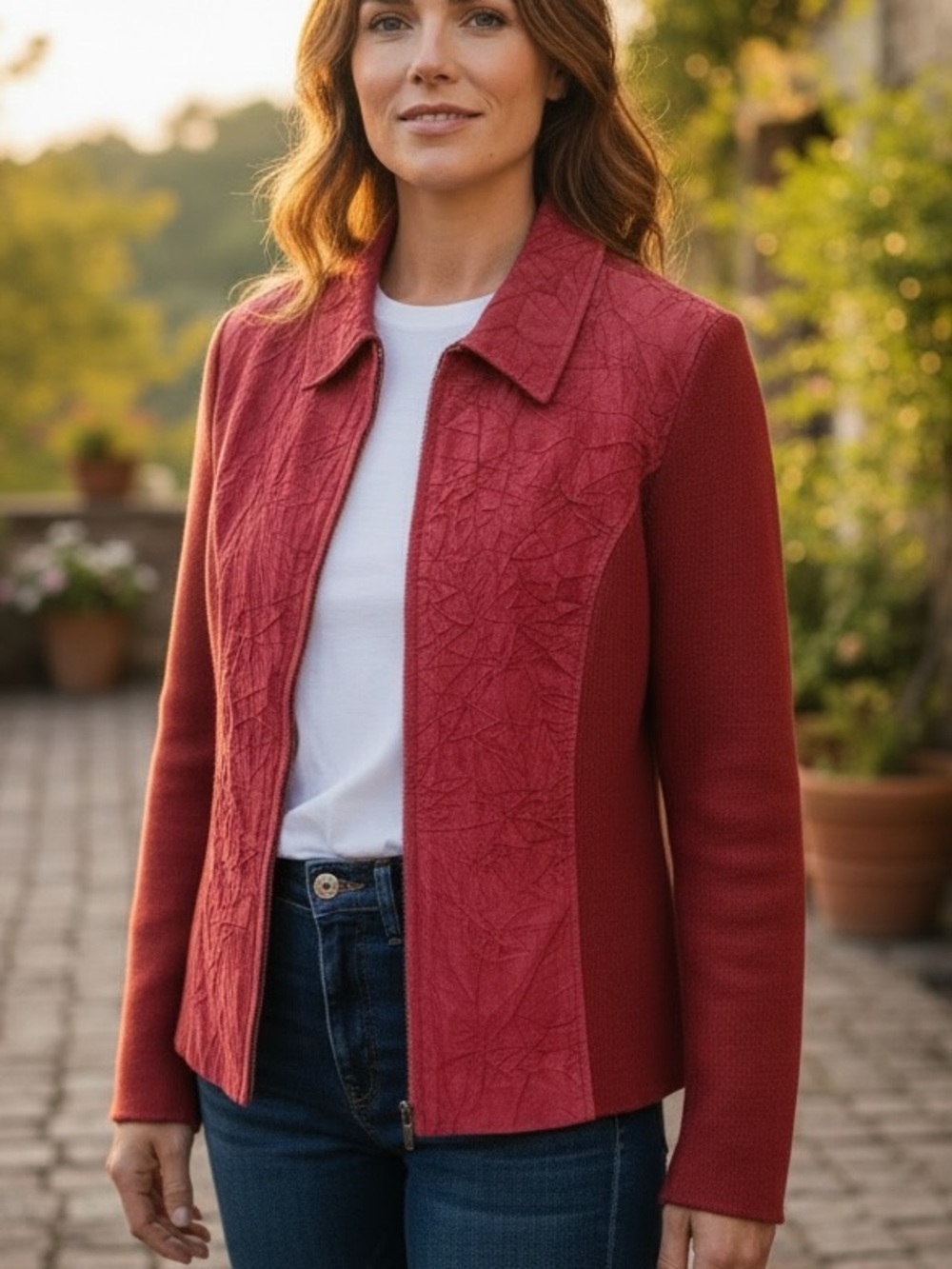 Coldwater Creek Textured Crimson Zip-Front Jacket